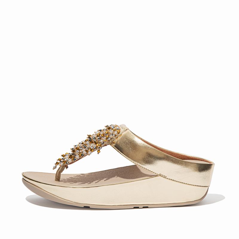 FitFlop Rumba Faux Leder Gold - FitFlop Zehentrenner Damen Schweiz [CRUZ-94510]